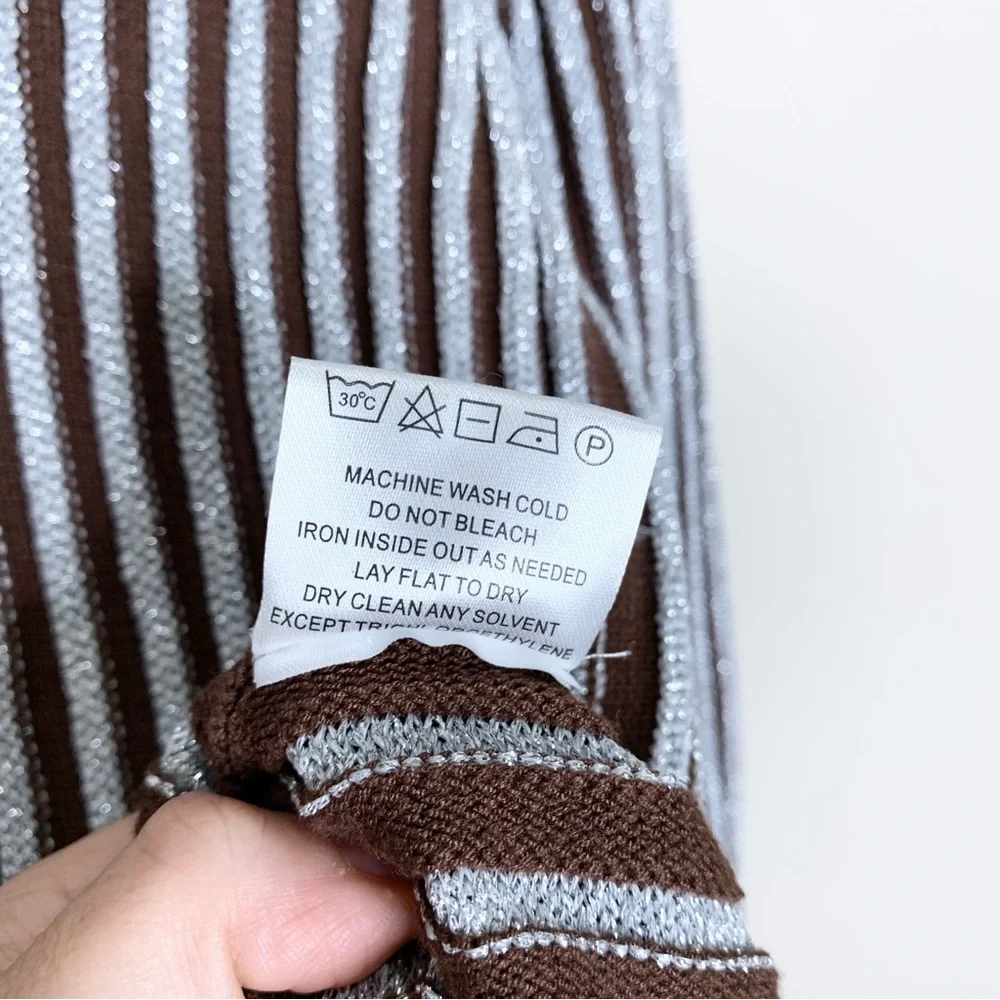 Hanifa Cici Knit Mini Dress (Sz S) Ribbed Long Sleeve Turtleneck Brown Silver - Picture 16 of 16